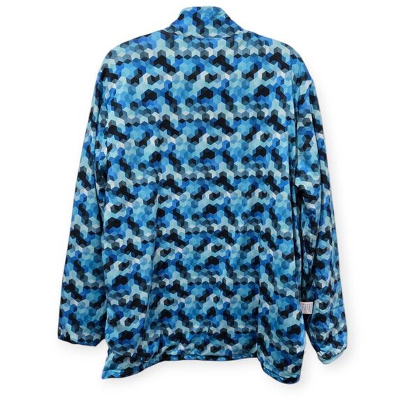 USA Palm Size L Reversible 1/4 Zip Sherpa Cloud Pullover Blue Geometric Golf - Picture 2 of 4